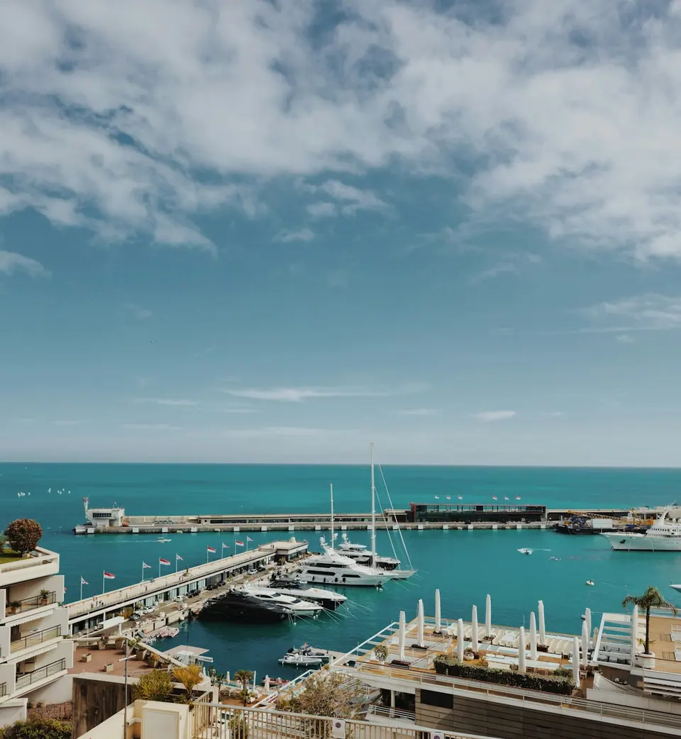 Yachts in Monaco harbor beside the Mediterranean Sea
