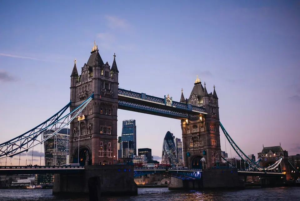 Tower Bridge spanning the River Thames in London at twilight